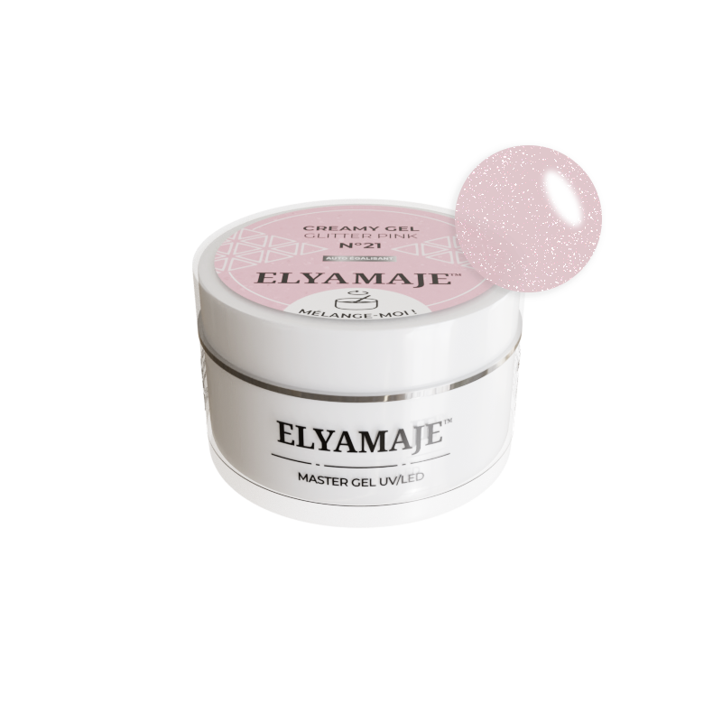 Glitter Pink n° 21 – Gel pailleté de construction – Creamy Gel UV LED – ElyaMaje 50ML