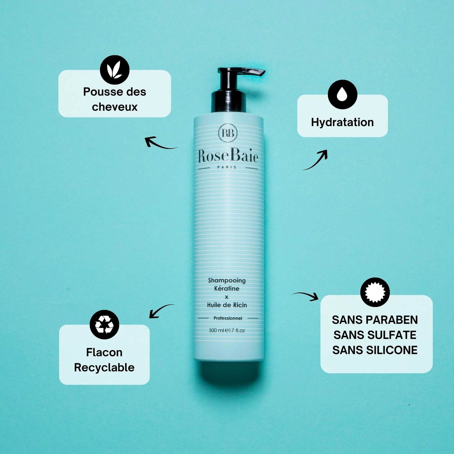 Rosebaie keratin huile de Ricin X6 — Liss Cosmétique